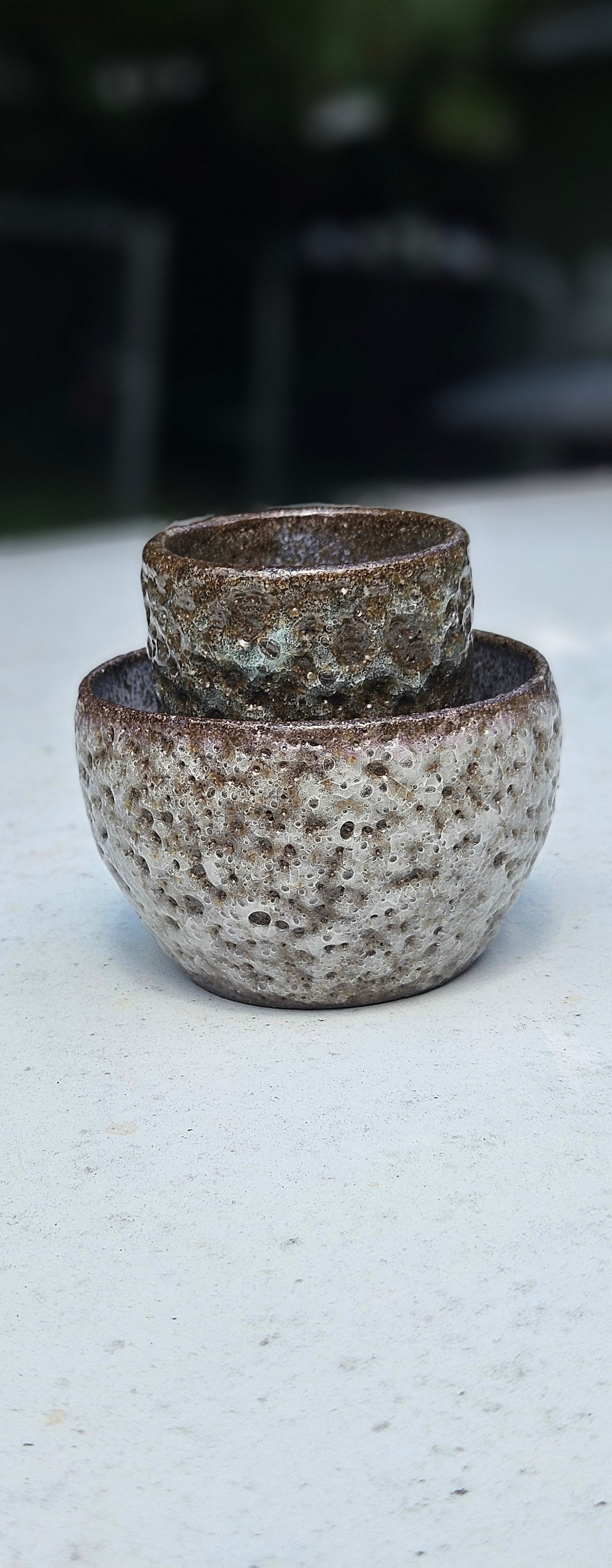 Moon crater Teacup and Bowl 3 piece set